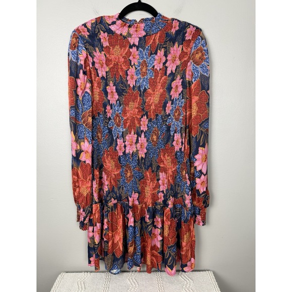 NWT Farm Rio Navy‎ Garden Smocked Mini Dress Size S Lenzing Ecovero Floral Boho - Picture 2 of 14